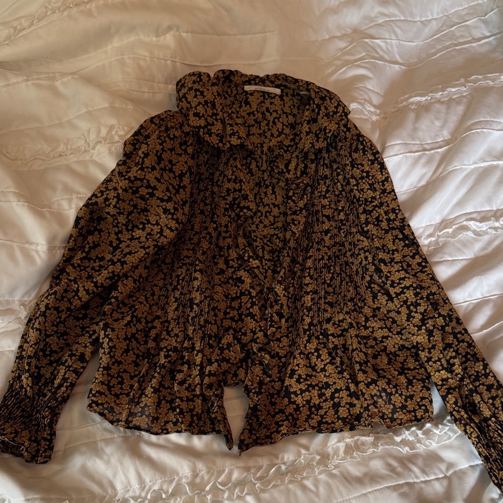 Doen Black and Gold Floral Blouse, XXS, Like New